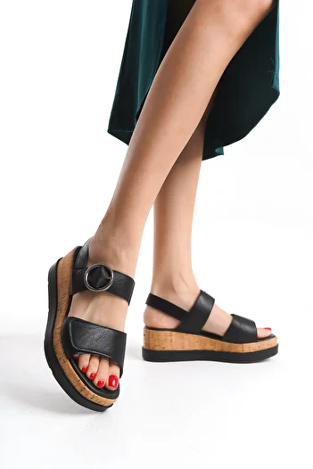 Limeo Velcro High Platform Wedge Cork Heel Wooden Look Skin Summer Women's Sandals Shoes