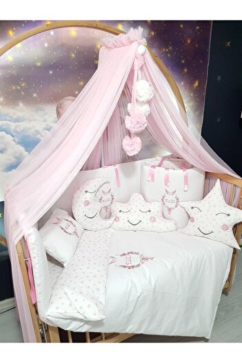 Baby Clime 60X120 Embroidered Baby Sleeping Set with Names - Luxury Mosquito Net and Apparatus - Flower Angel Wing Motif