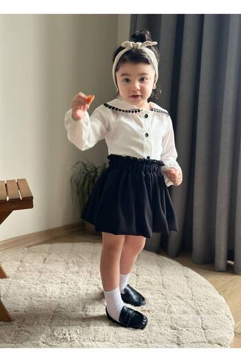 ELOMİA Baby Collar Shirt Skirt Girl's Suit Combination