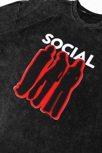 Sekizbiraltı Social Printed Washable Black Unisex Oversize T-shirt