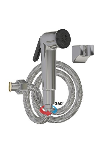 MEGA Hygienic chrome hand shower, stainless steel hose, rotating head, bottom control button