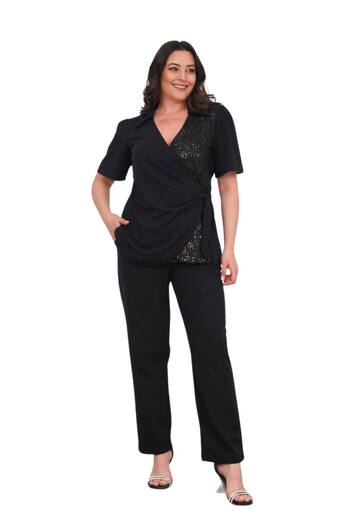 Moda Amore Plus Size Women's Evening Dress Suit - 022 Double Breasted Collar Sequin Embroidered