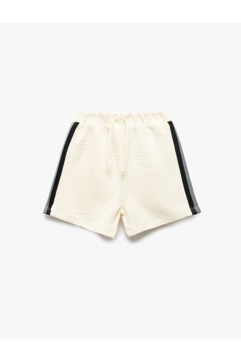 Koton Cotton Tie Waist Textured Shorts with Piping Detail