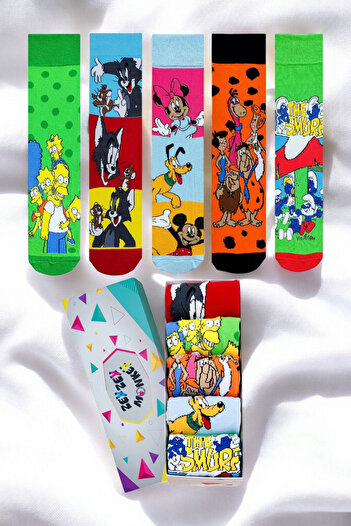 ZEYZEY MONKEY Set of 6 Character Patterned Mixed Color Socks in a Special Gift Box