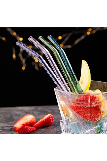 Generic 4-Piece Straws Set with Cleaning Brush, 9 x 10mm Clear Glass Straws Juice Straws