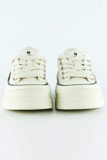 Erkan Saçmacı Beige Satin High Sole Sport Stone Lace up Platform Sneaker