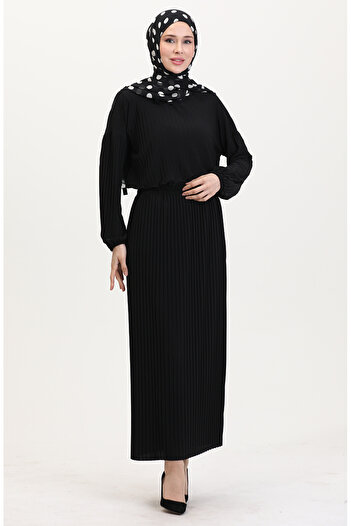 sefamerve Pleated Tunic-Meat Double Set 0015-07 Black