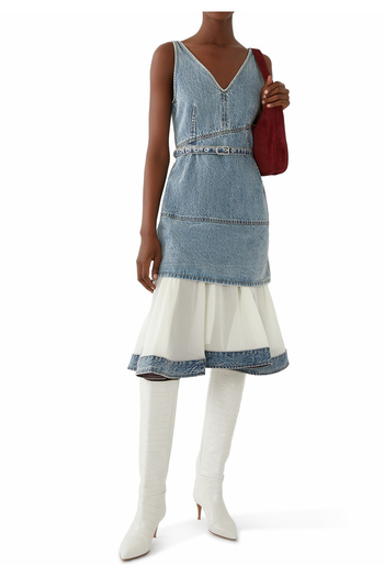 3.1 Phillip Lim Şifon Etekli Denim V Yaka Elbise