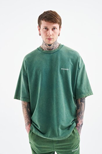 Machinist Ανδρικό Luxury Basic Washed Oversize Πράσινο T-Shirt