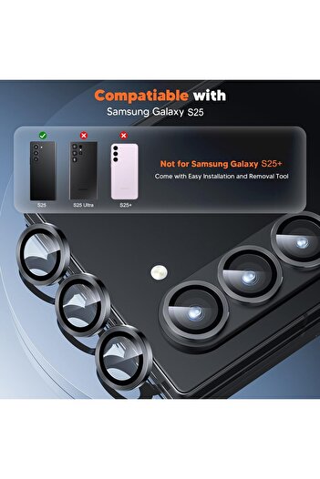 AWH Camera Protection for Samsung Galaxy S25, 9H Hardness, Military Grade Drop Protection(Black)