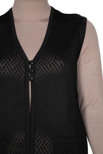 Hermevsim Hesna Women's Ruby Knitwear Openwork Pocket Buttoned Slit Black Vest
