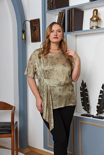 RMG Large Size Green Blouse - Belt Accessory