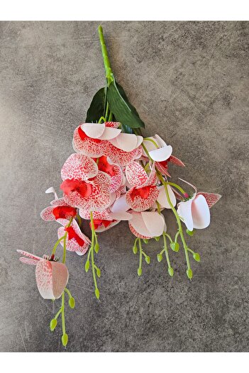 YASİMA 45cm Artificial Wet Red Orchid Decoration White Orchid Bunch