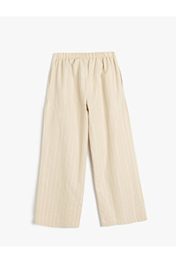 Koton Cotton High Waist Wide Leg Cotton Striped Pants