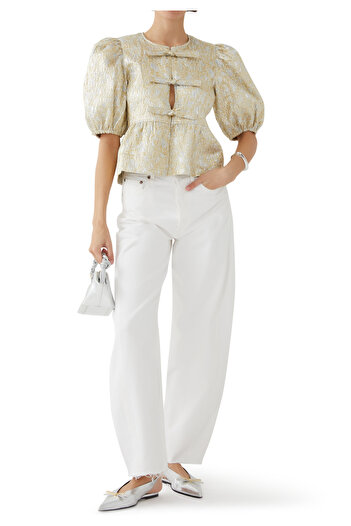 GANNI Metallic Cloque Peplum Bluz