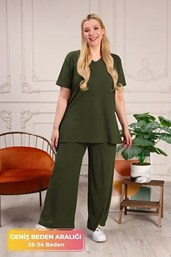 tarzımsüper Large Size Side Slit Comfort Model Comfortable 2-Piece Tunic with Trousers Stylish 2-Piece Bottom-Top Set