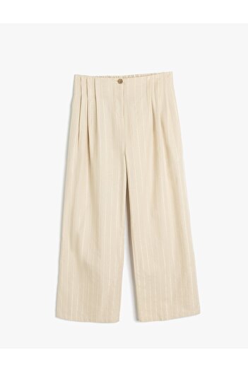 Koton Cotton High Waist Wide Leg Cotton Striped Pants