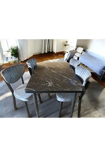 MASBA 80*120 MUTFAK MASASI 4 KİŞİLİK YEMEK MASASI ELMA SANDALYE METAL AYAK