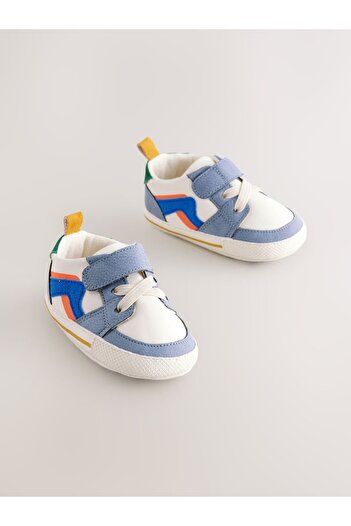 Next Baby Soft Sole White Blue Striped Baby Sports Shoes