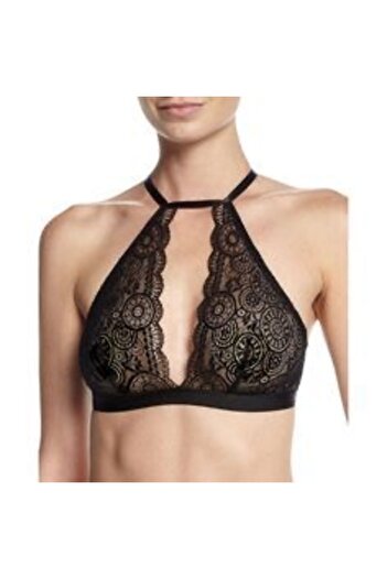 DEEP SECRET Black Full Lace Back Stripe Detailed Bralet Ds200501br
