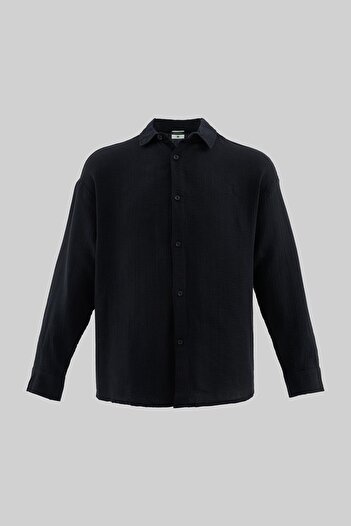 Machinist Men's Basic Long Sleeve Cotton Black Shirt