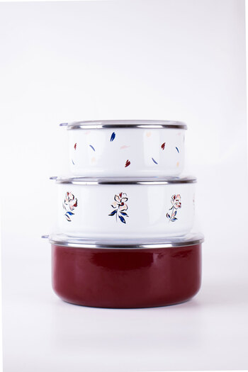 EMAYlab Loren Enamel Food Storage Container Set (Usable in Cookers)