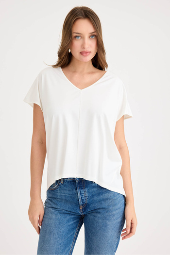 Vitrin V-Neck Long Back Casual Modal Blouse