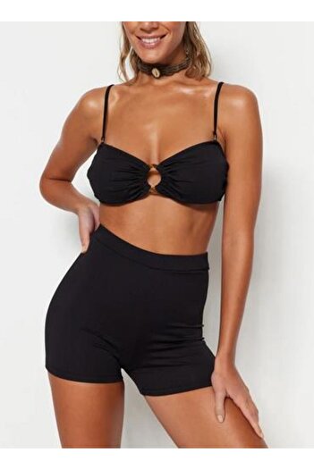 DEEP BEACH Textured High Waist Bikini Bottom DB200792KT