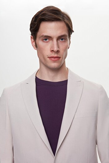 Twn Slim Fit Bej Armürlü Uçan Blazer Kumaş Ceket