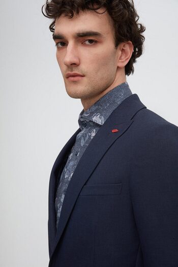 Twn Navy Blue Slim Fit Dobby Blazer Jacket