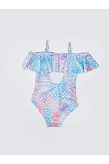 DEEP BEACH Costum de baie pentru fetiță cu volan, imprimat cu paiete