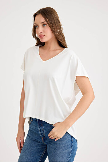 Vitrin V-Neck Long Back Casual Modal Blouse