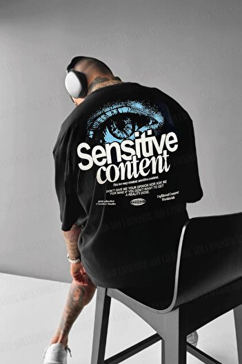 Millionaire Men's Black Eye Printed Sensitive Oversize Fit Loose Wide Fit Loose Cut T-Shirt