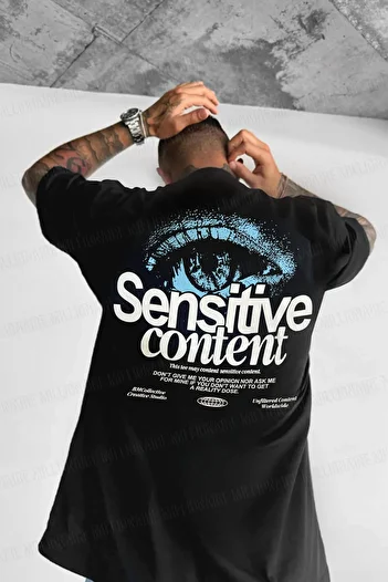 Millionaire Men's Black Eye Printed Sensitive Oversize Fit Loose Wide Fit Loose Cut T-Shirt