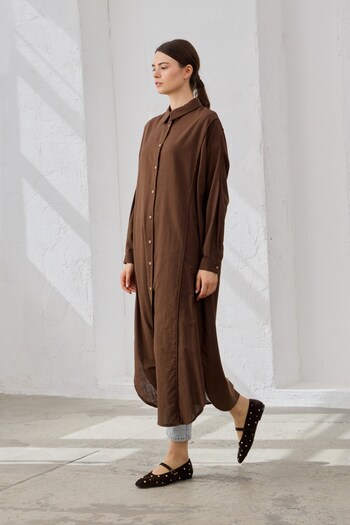 QANU Piping Detailed Cotton Shirt Brown