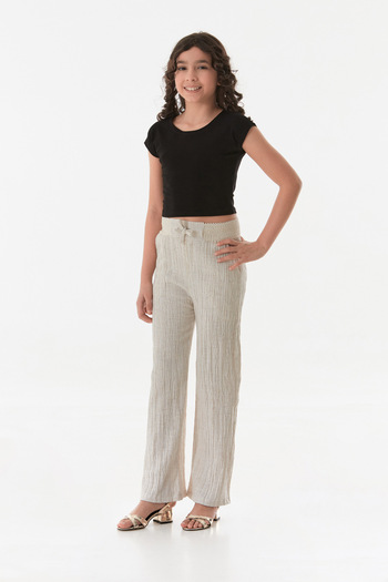 Fulla Moda Tie Waist Crepe Fabric Girl's Trousers