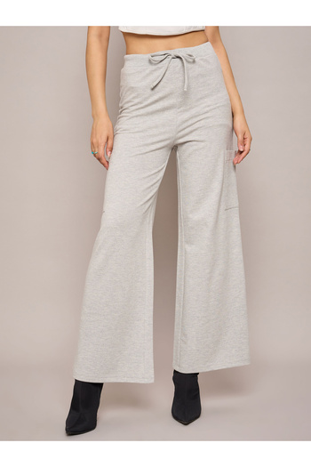 Sassafras By Styli Solid Terry Wide Leg Pants with Elasticated Waistband