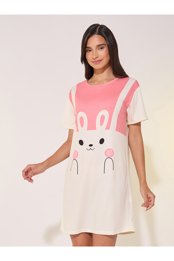 Take Two By Styli Graphic Print Round Neck Sleep T-Shirt Dress