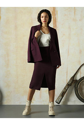 High Star By Styli Solid A-Line Skirt with Front Slit Detail