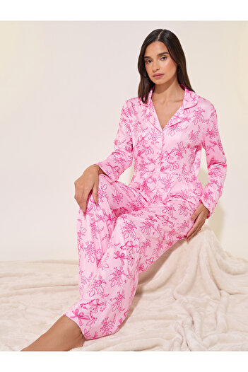 Take Two By Styli Printed Collared Shirt and Pyjama Set
