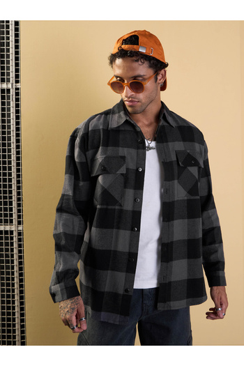 Mascln Sassafras By Styli Checked Flap Pocket Design Oversized Shirt