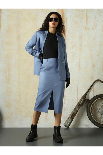 High Star By Styli Solid A-Line Skirt with Front Slit Detail