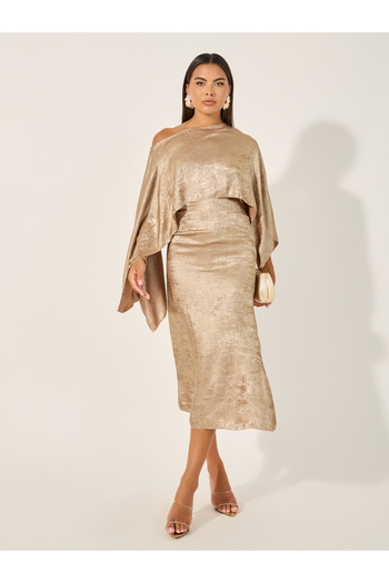 Causey By Styli One Shoulder Neck Cape Sleeve Midi Dress