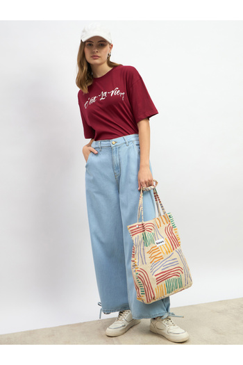 Styli Slogan Print Oversized Round Neck T-Shirt