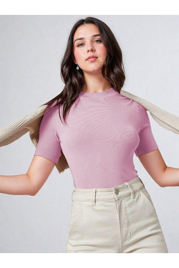 Kotty By Styli Ribbed High Neck Slim Fit T-Shirt