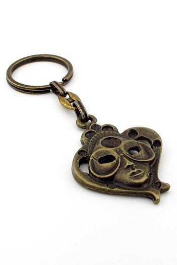 Solfera Venice Festival Mask Persona Yellow Tumbled Antique Metal Keychain Kc243
