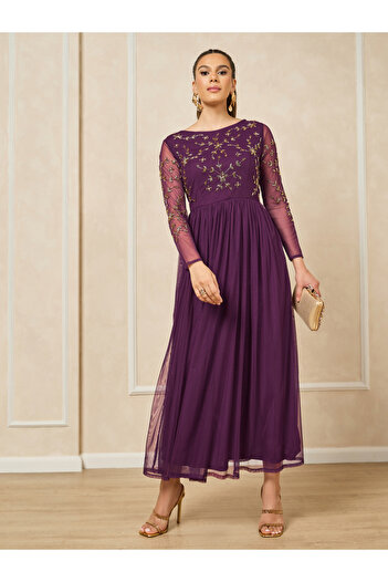 Styli Embellished Long Sleeves A-Line Maxi Dress