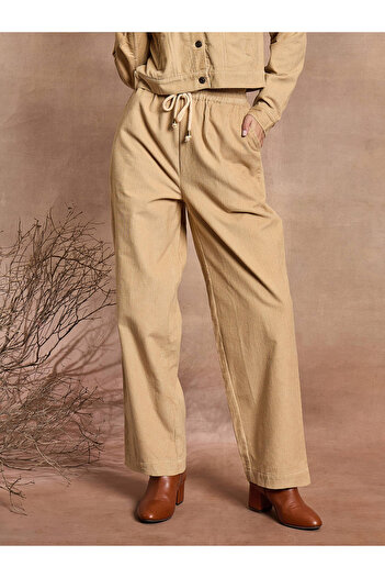 Sassafras By Styli Corduroy Straight Pants with Elasticated Waistband