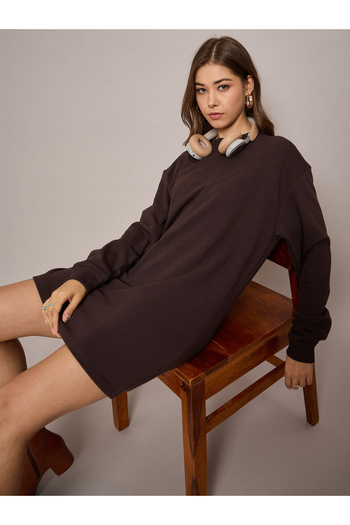 Sassafras By Styli Solid Terry Oversized Mini Sweatshirt Dress