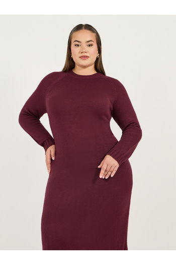 Styli Plus Size Solid Long Sleeve Sweater Maxi Dress